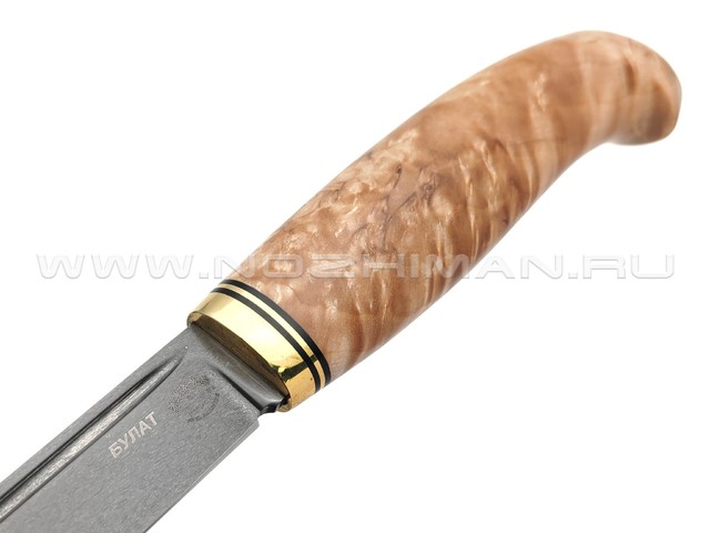 Товарищество Завьялова нож Финский сталь Булат, рукоять Карельская береза, латунь