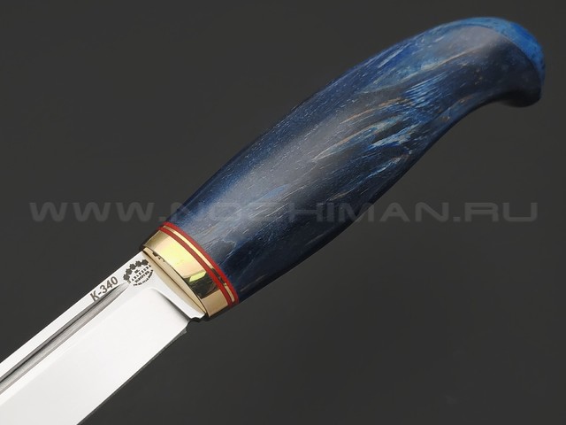 Товарищество Завьялова нож Финский сталь K340, рукоять Карельская береза синяя, латунь