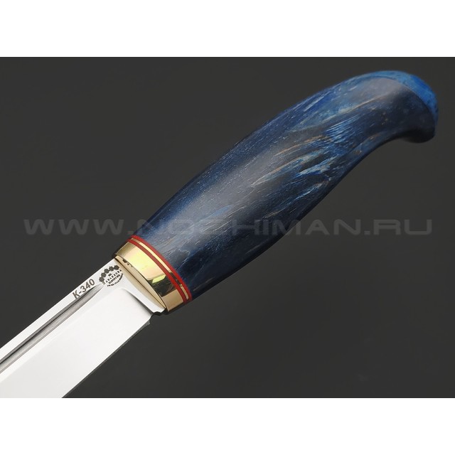 Товарищество Завьялова нож Финский сталь K340, рукоять Карельская береза синяя, латунь