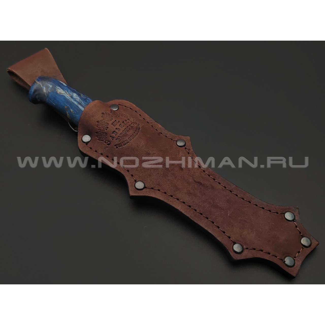 Товарищество Завьялова нож Анатолич сталь K340, рукоять Карельская береза синяя, латунь