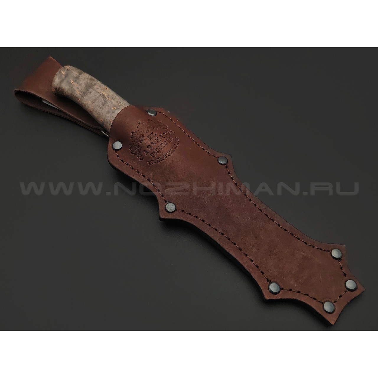 Товарищество Завьялова нож Анатолич сталь K340, рукоять Карельская береза коричневая, латунь