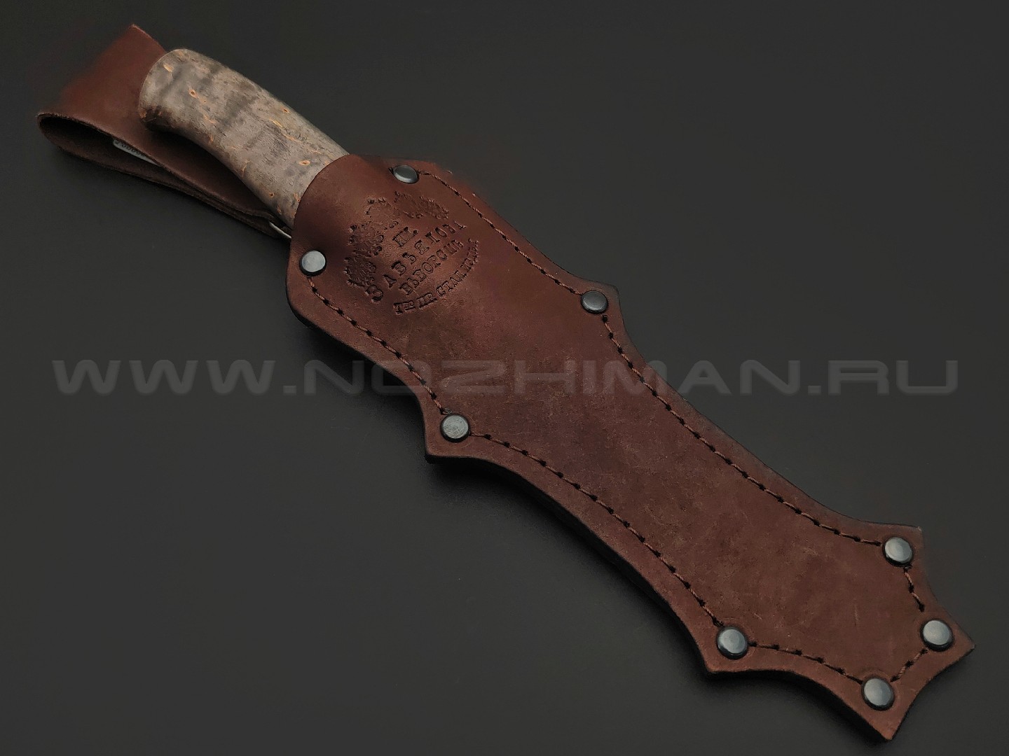 Товарищество Завьялова нож Анатолич сталь K340, рукоять Карельская береза коричневая, латунь