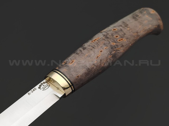Товарищество Завьялова нож Анатолич сталь K340, рукоять Карельская береза коричневая, латунь