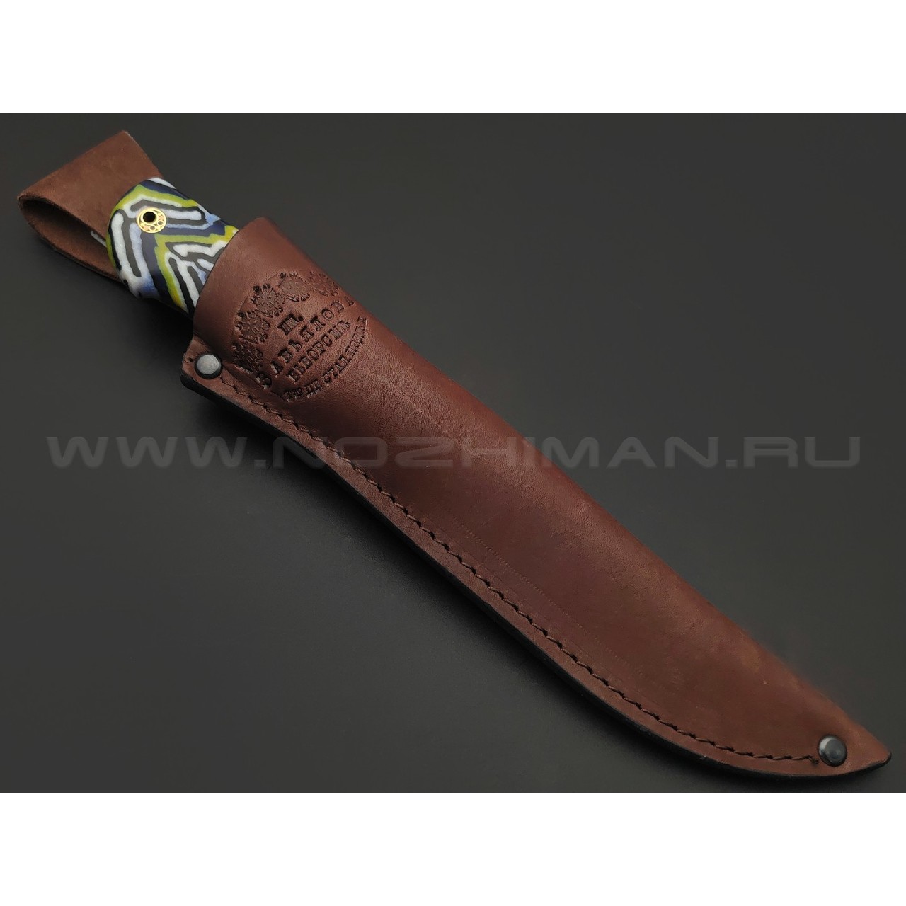 Товарищество Завьялова нож Скинер-М сталь M390, рукоять Микарта, мельхиор, пины