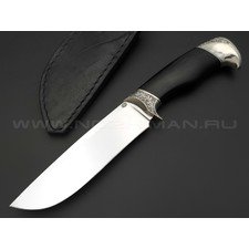 Эхо нож Серый сталь Булат, рукоять Черное дерево, бронза, белый металл