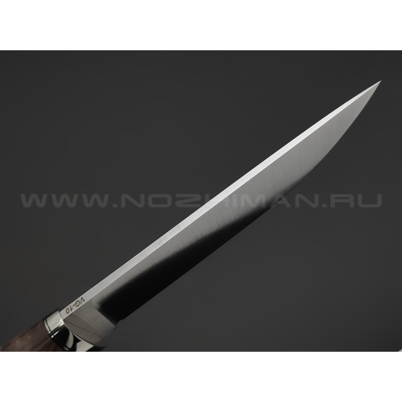 Кузница Ковчег нож Скаут сталь VG-10, рукоять Стаб. карельская береза коричневая, мельхиор