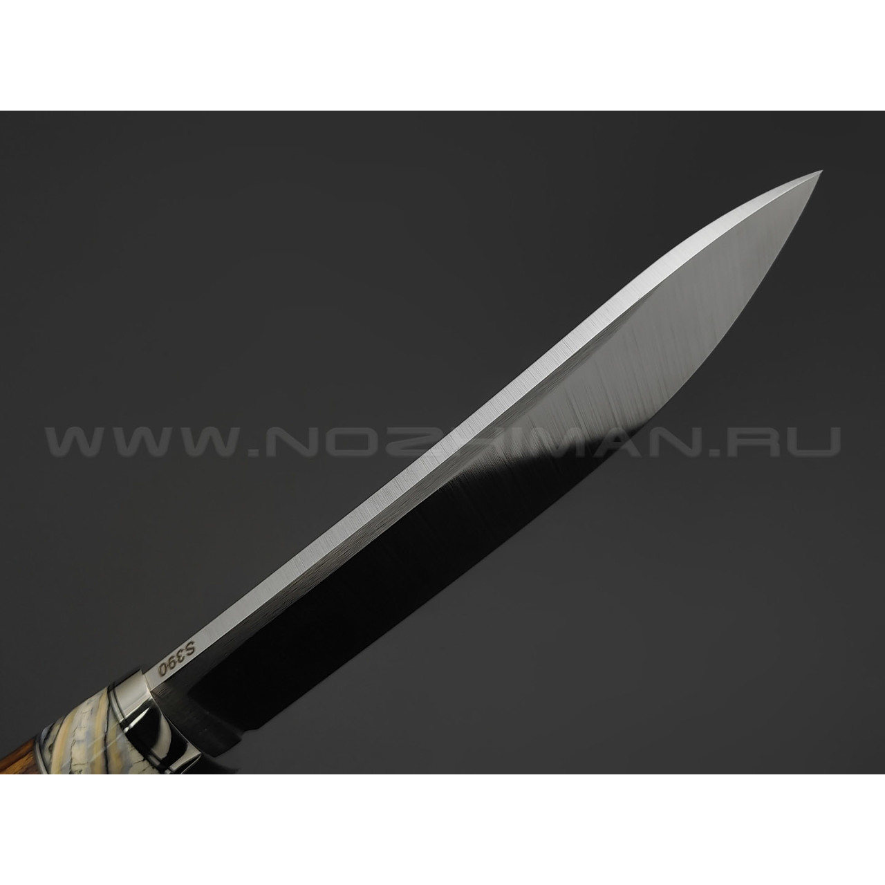 Кузница Ковчег нож Варяг сталь S390, рукоять Айронвуд, зуб мамонта, мельхиор