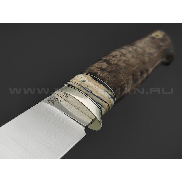 Кузница Ковчег нож Таежный сталь S390, рукоять Стаб. карельская береза, зуб мамонта, мельхиор