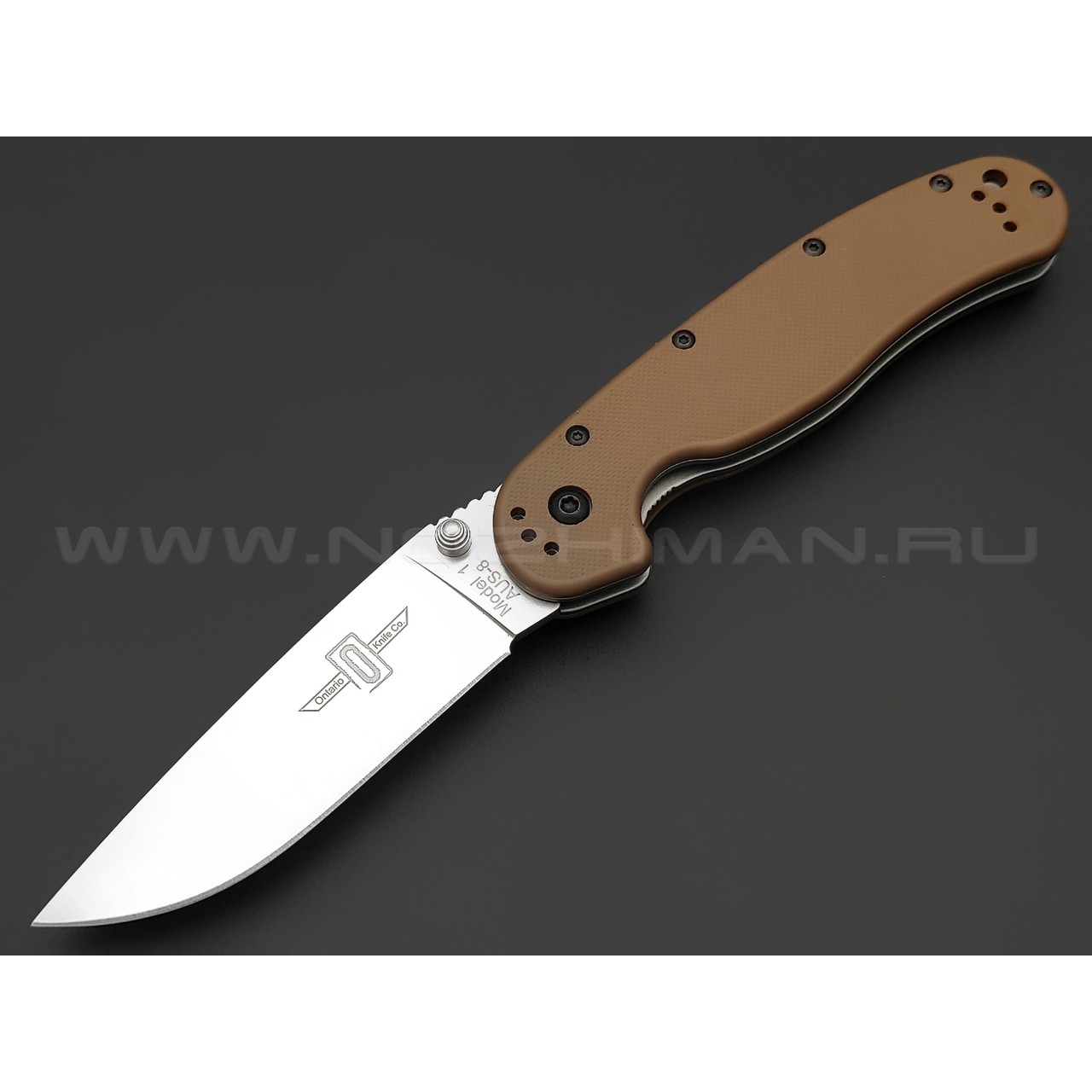 Нож Ontario RAT-1 Satin 8848CB сталь Aus-8 рукоять GRN brown