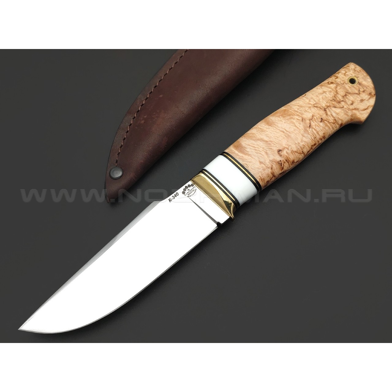Товарищество Завьялова нож Кабзон сталь K340, рукоять Карельская береза, кориан, латунь
