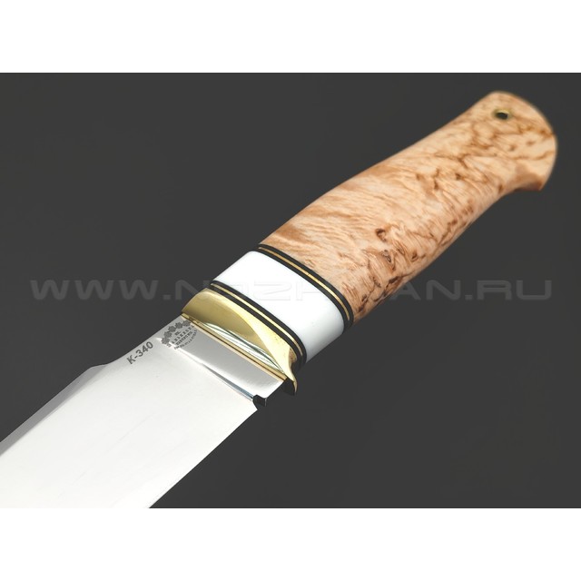 Товарищество Завьялова нож Кабзон сталь K340, рукоять Карельская береза, кориан, латунь