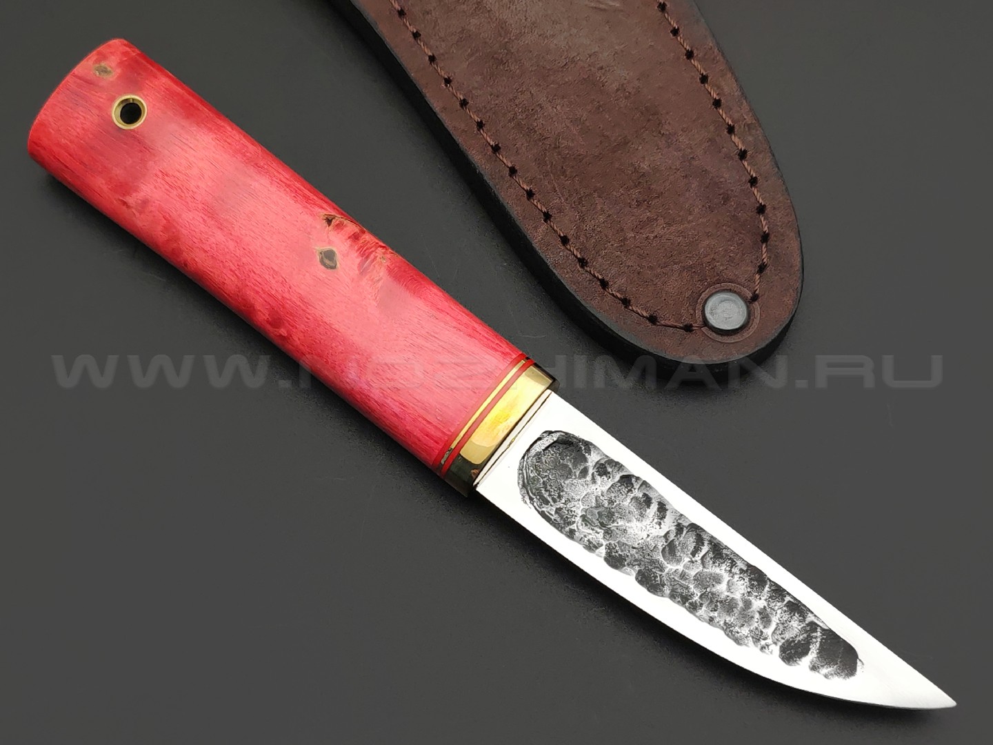 Товарищество Завьялова нож Якут Шейный, сталь K340, рукоять Стаб. дерево красное, латунь