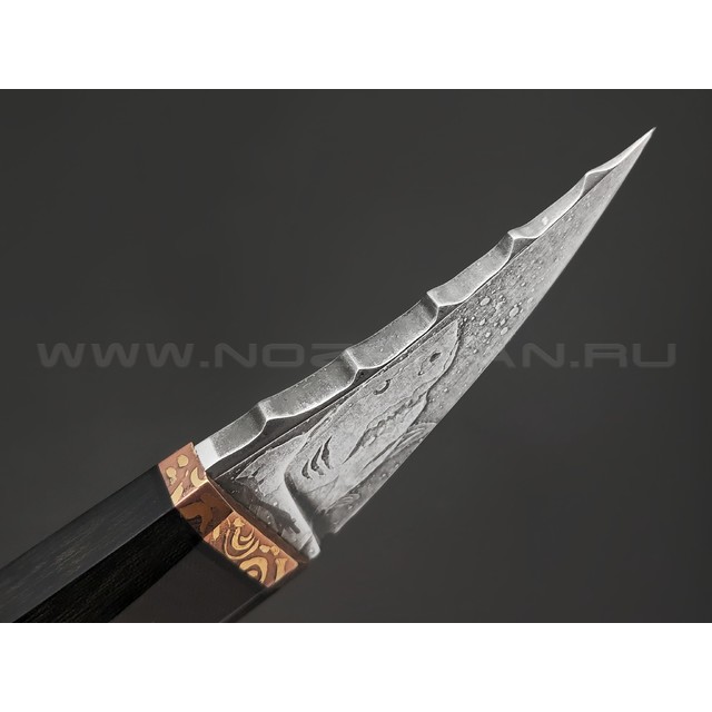 Волчий Век нож Акула Custom сталь PGK WA худ. травление, рукоять Micarta, латунь