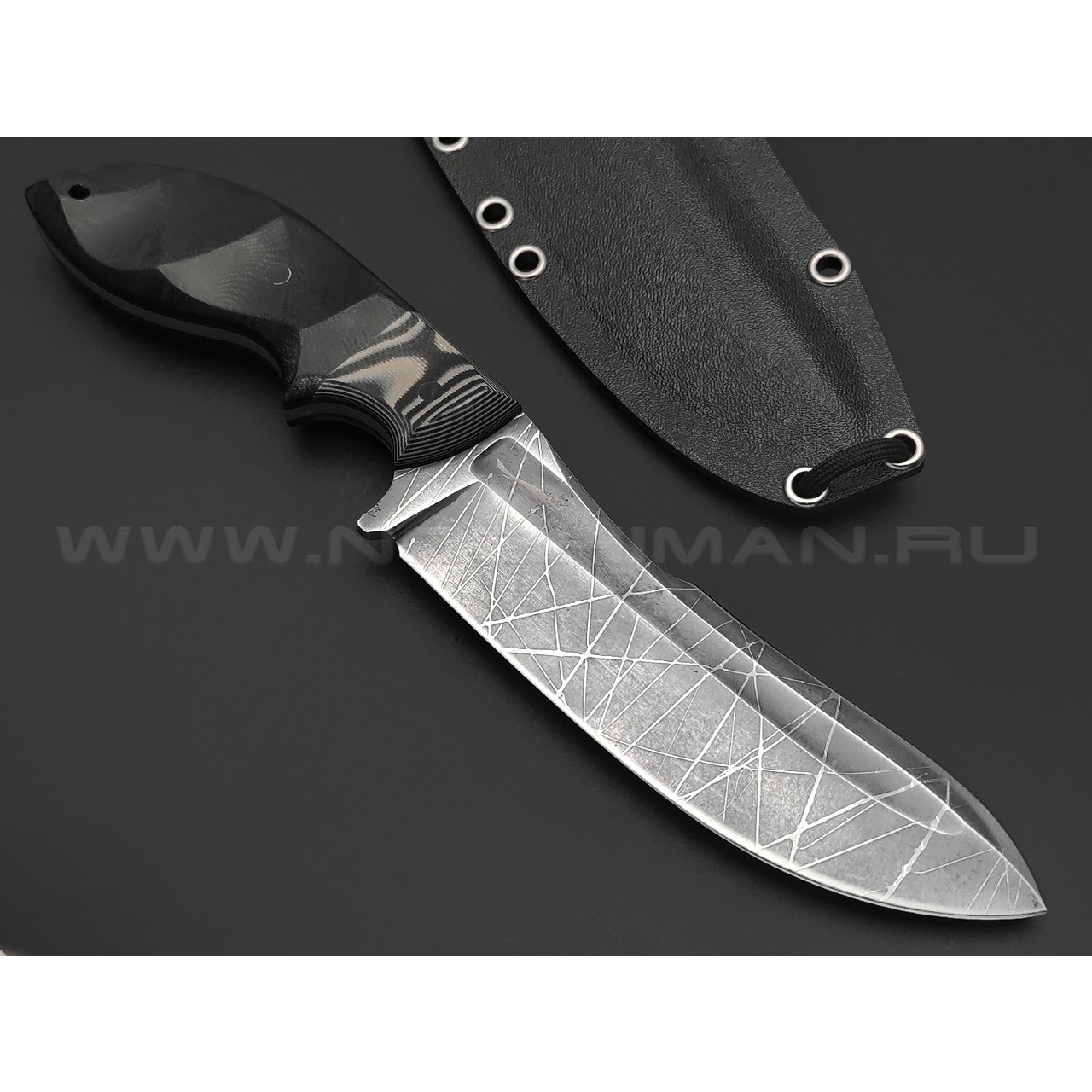 Волчий Век нож Шкуродёр Custom сталь N690 WA травление Хаотик, рукоять G10 black & tan, пины карбон