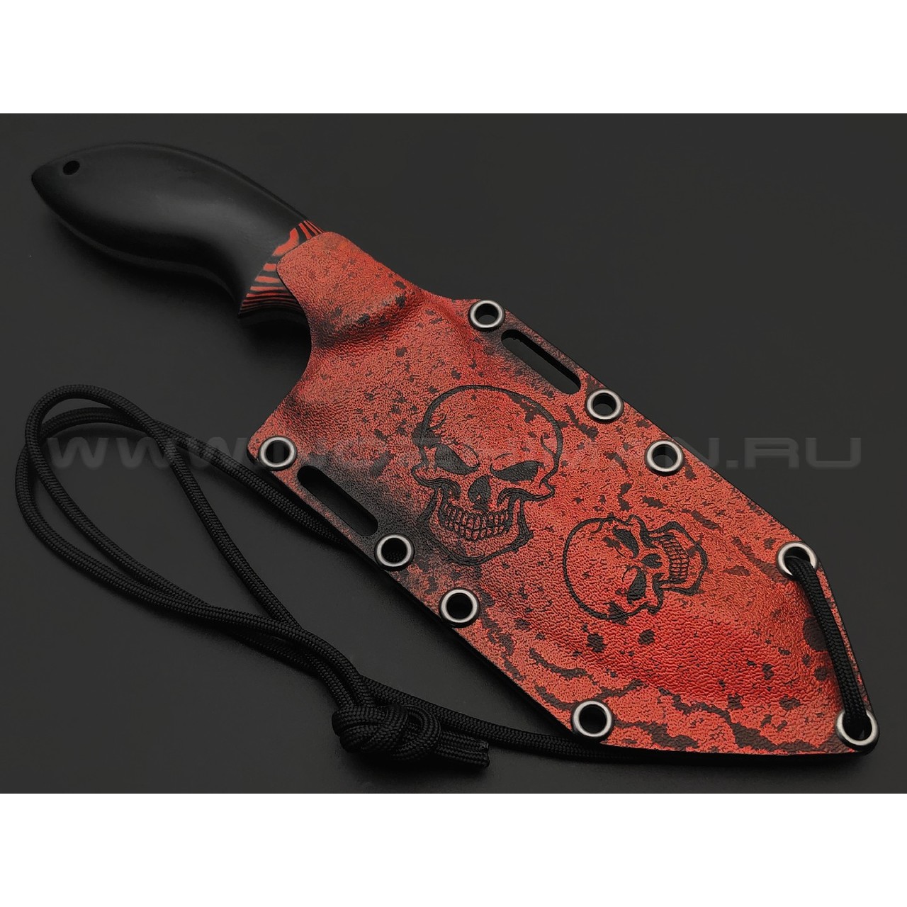Волчий Век нож Кондрат 12 Custom сталь N690 WA худ. травление, рукоять G10 black & red, пины карбон
