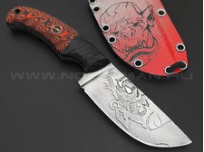 Волчий Век нож Шихан Custom Orc Edition сталь N690 WA худ. травление, рукоять G10 black & red, пин WA, пины карбон