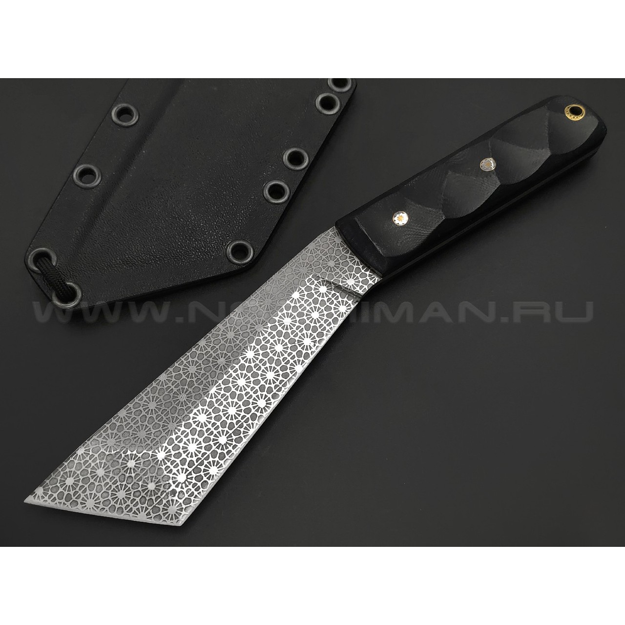 Волчий Век нож НДК 11 сталь Niolox WA худ. травление, рукоять G10 black, мозаичные пины