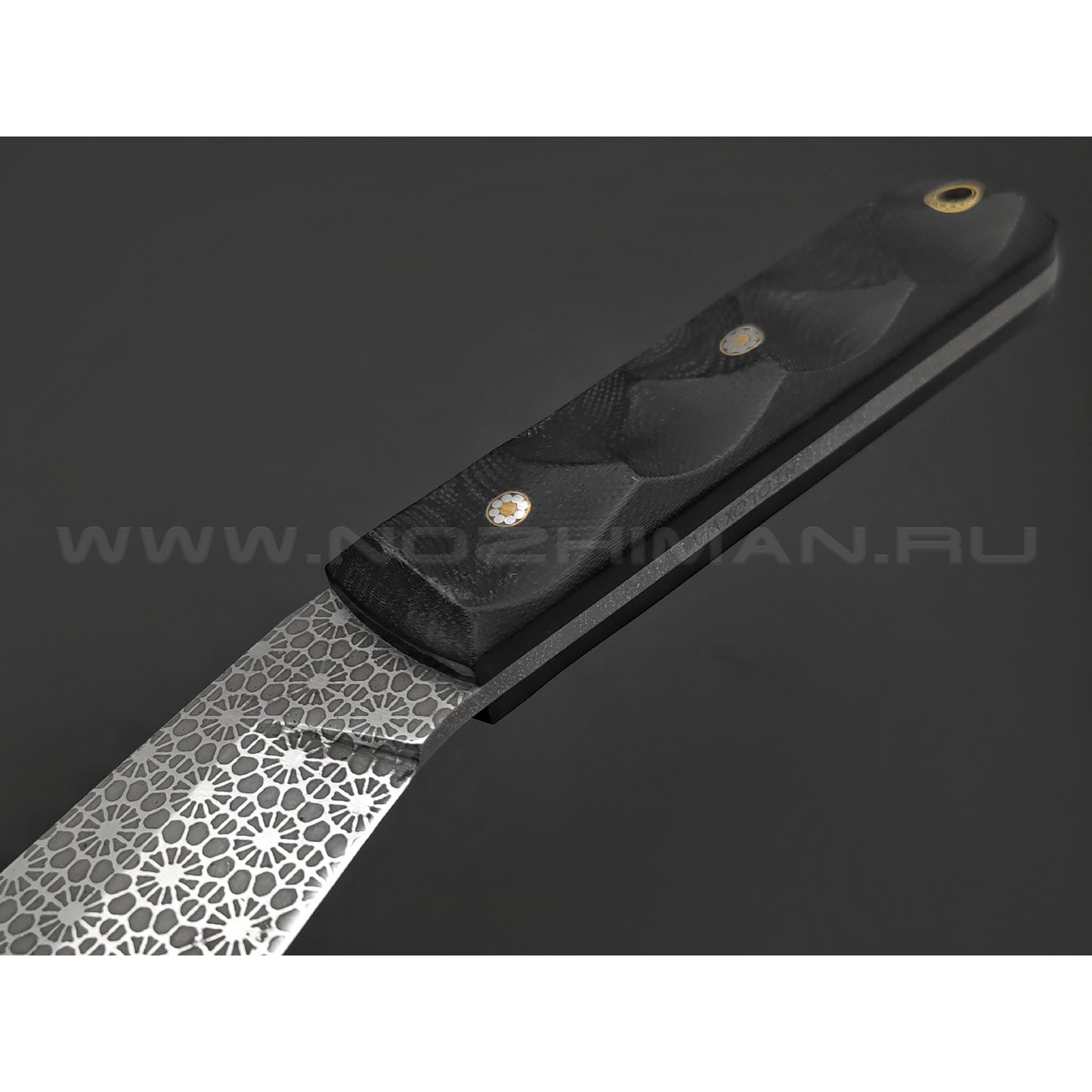 Волчий Век нож НДК 11 сталь Niolox WA худ. травление, рукоять G10 black, мозаичные пины