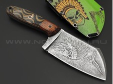 Волчий Век нож Бугай Custom сталь 95Х18 WA худ. травление, рукоять Micarta, Ironwood, пин WA, пины карбон