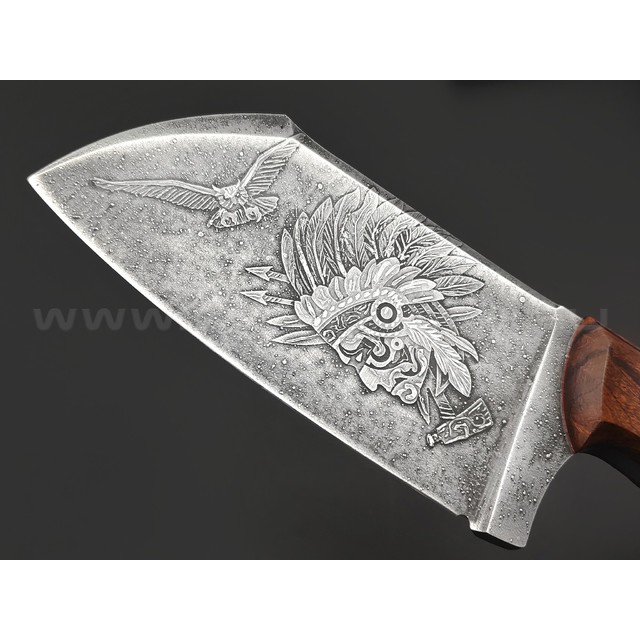 Волчий Век нож Бугай Custom сталь 95Х18 WA худ. травление, рукоять Micarta, Ironwood, пин WA, пины карбон