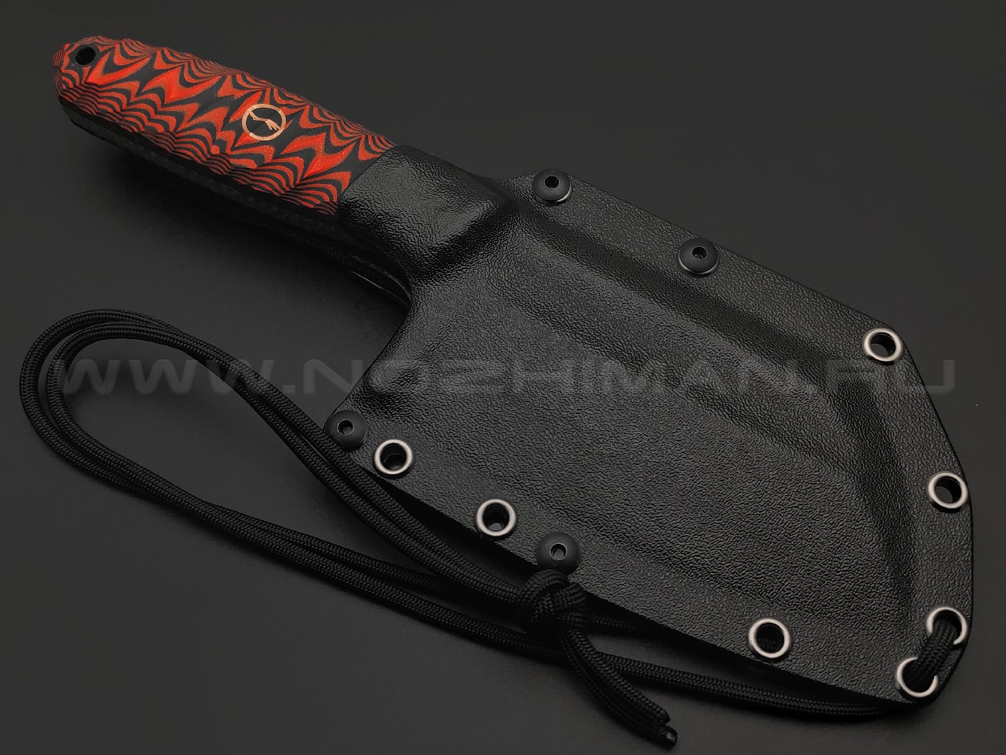 Волчий Век нож Бугай Custom сталь 95Х18 WA худ. травление, рукоять G10 black & red, пин WA, пины карбон