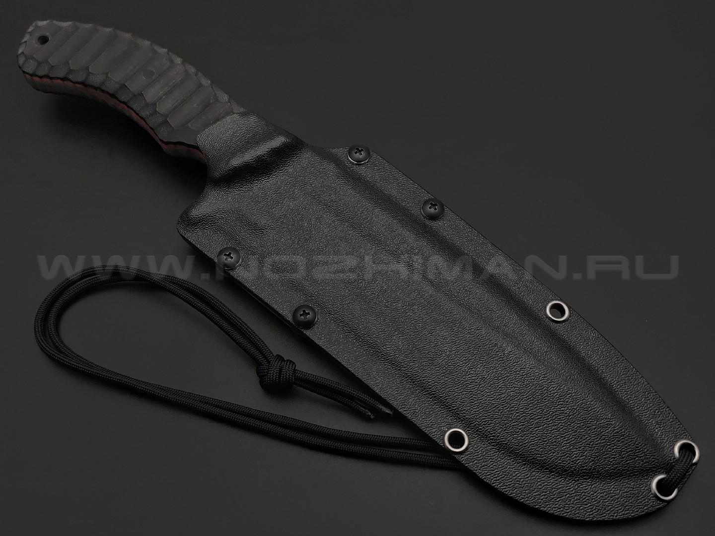 Волчий Век нож Команданте Big Tactical Edition сталь 95Х18 WA stonewash, рукоять G10 black & red, пины карбон