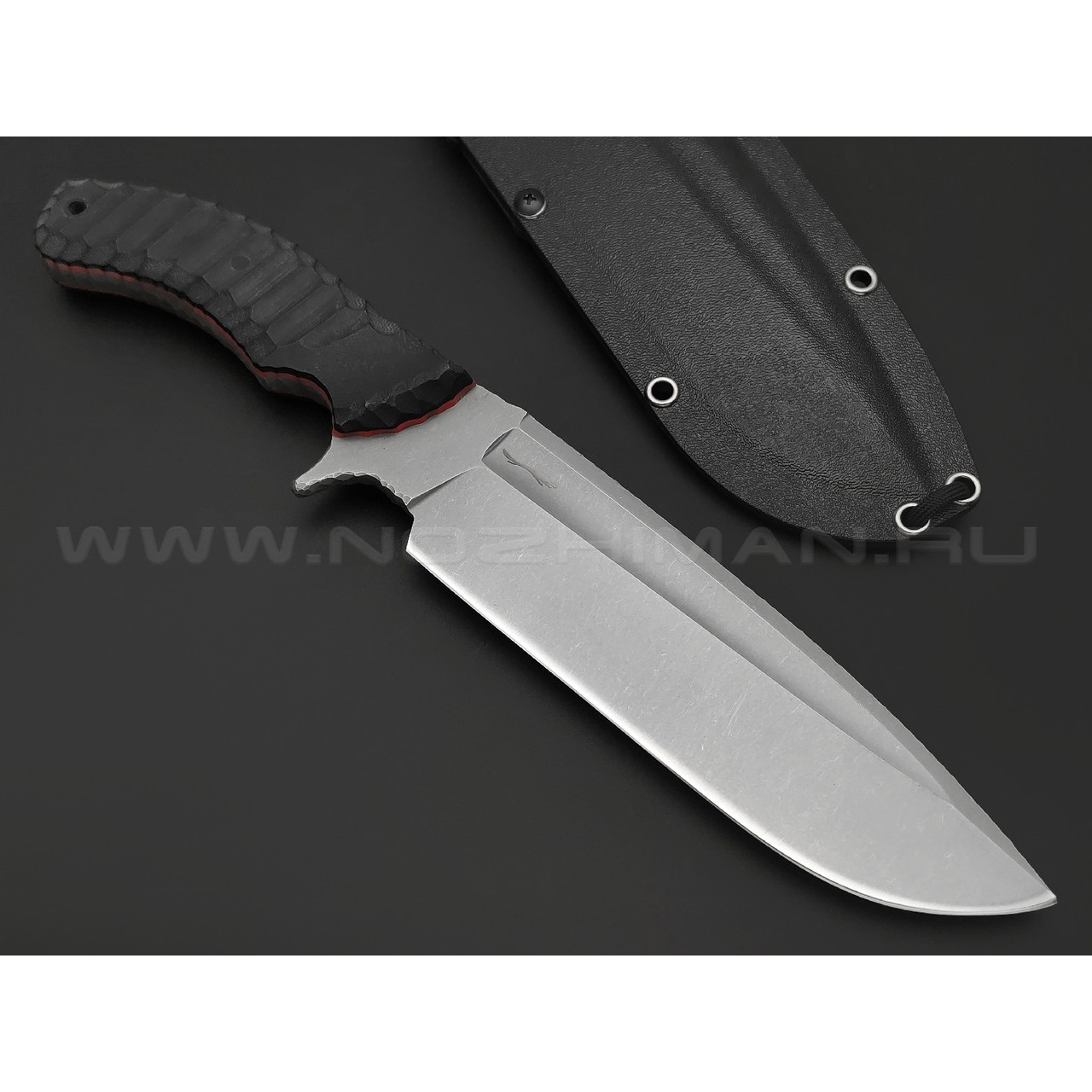 Волчий Век нож Команданте Big Tactical Edition сталь 95Х18 WA стоунвош, рукоять G10 black & red, пины карбон