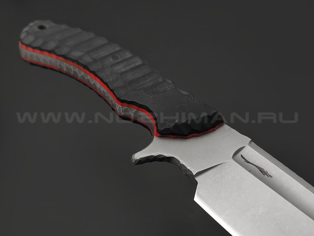 Волчий Век нож Команданте Big Tactical Edition сталь 95Х18 WA stonewash, рукоять G10 black & red, пины карбон