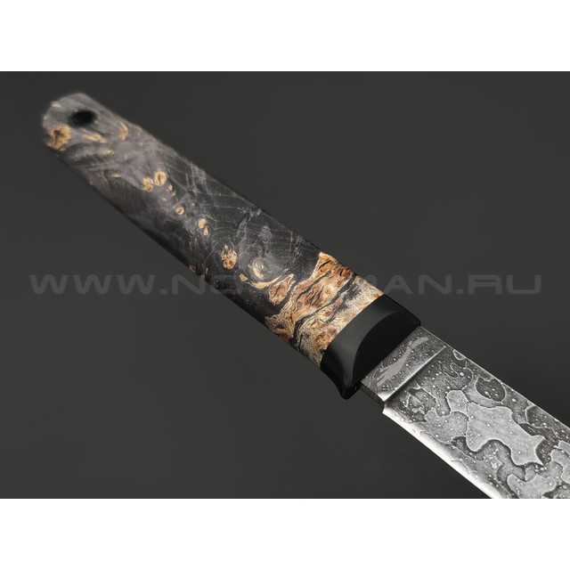 Волчий Век нож Слон Custom сталь Niolox WA худ. травление, рукоять карельская берёза, карбон