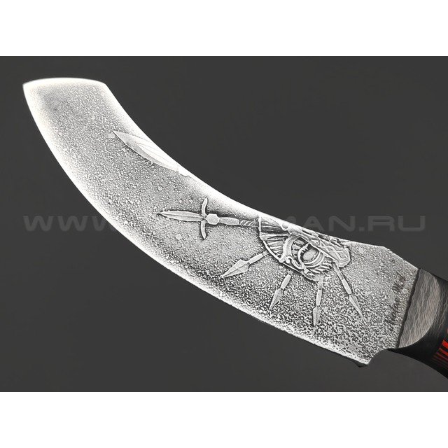 Волчий Век нож Кондрат 10 Custom сталь Niolox WA худ. травление, рукоять G10 black & red, карбон, пины карбон