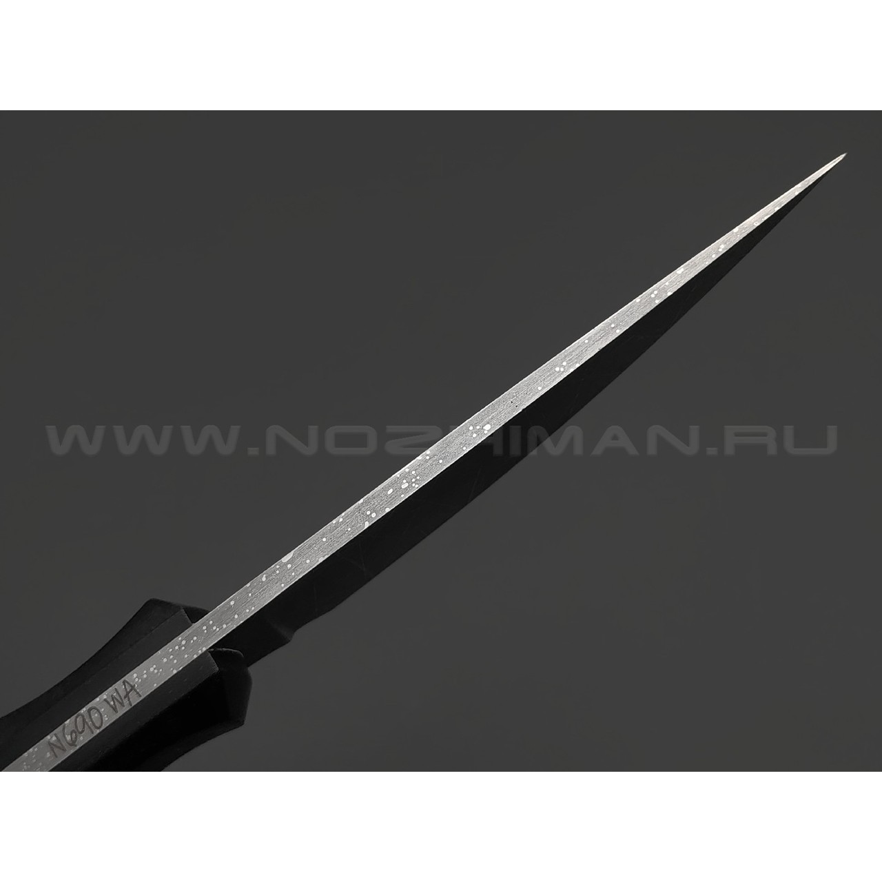 Волчий Век нож МасичЬка Custom сталь N690 WA травление Хаотик, рукоять G10 black, пины карбон