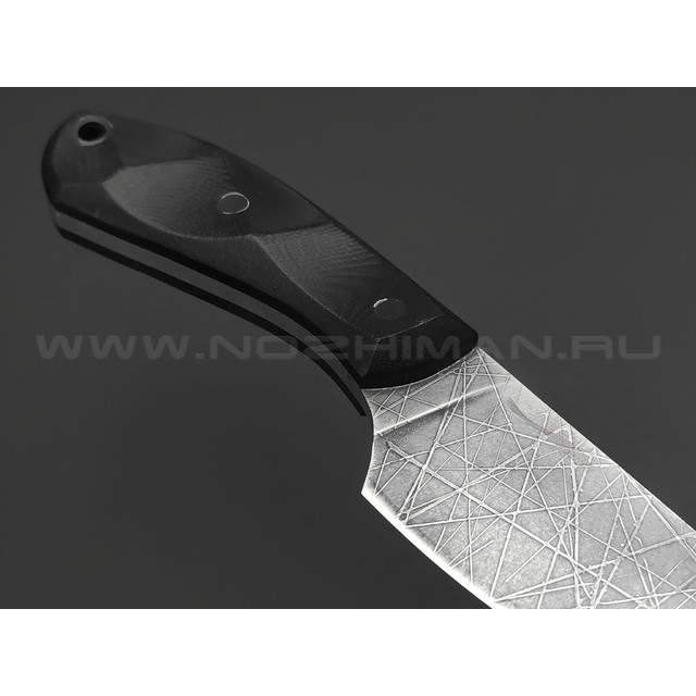 Волчий Век нож МасичЬка Custom сталь N690 WA травление Хаотик, рукоять G10 black, пины карбон