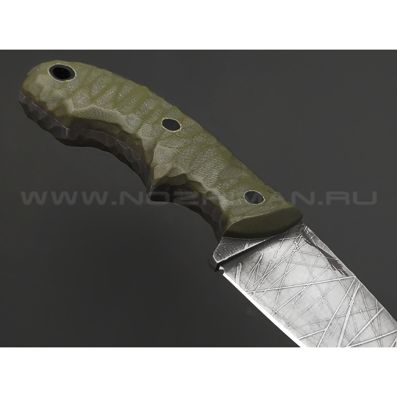Волчий Век нож Оса Custom сталь N690 WA травление Хаотик, рукоять G10 olive, пины карбон