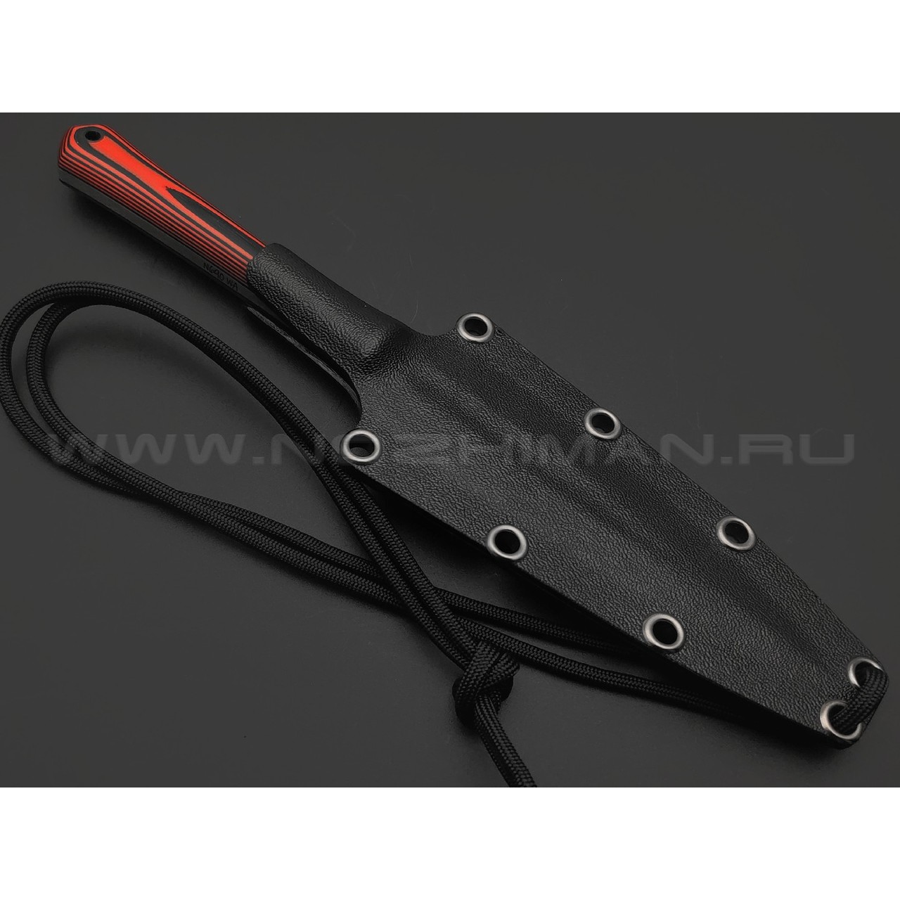 Волчий Век нож Кинжалойд Custom сталь N690 WA худ. травление, рукоять G10 black & red, пины карбон