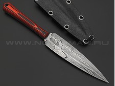 Волчий Век нож Кинжалойд Custom сталь N690 WA худ. травление, рукоять G10 black & red, пины карбон
