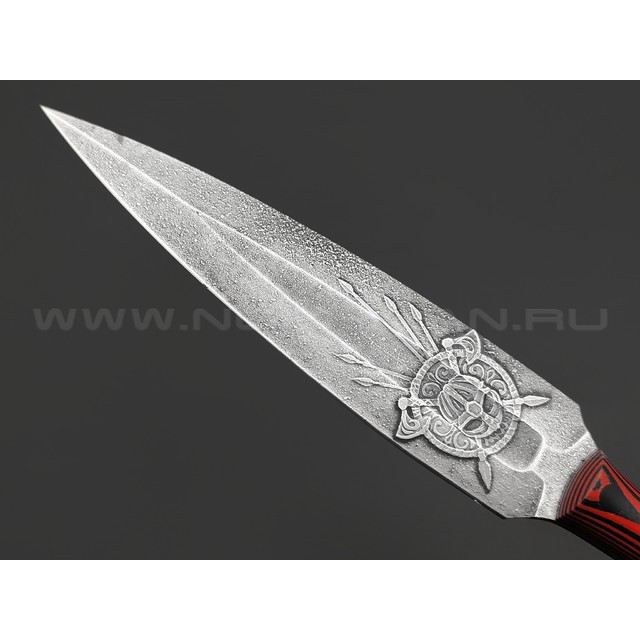 Волчий Век нож Кинжалойд Custom сталь N690 WA худ. травление, рукоять G10 black & red, пины карбон