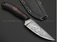 Волчий Век нож Mark-I Custom сталь N690 WA худ. травление, рукоять Micarta, пин WA, пины карбон