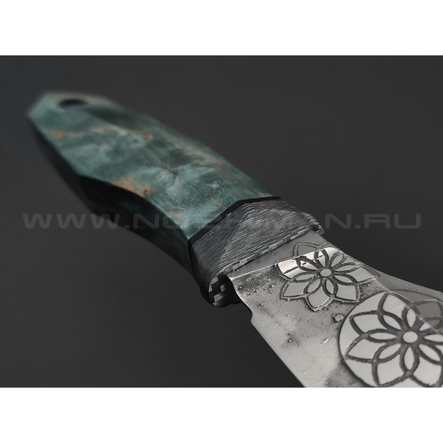 Волчий Век нож Custom EDC сталь PGK WA худ. травление, рукоять карельская берёза, Silver Twill