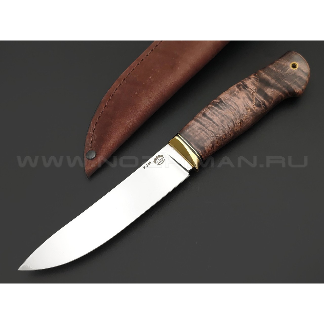 Товарищество Завьялова нож Скинер-Б сталь K340, рукоять Стаб. дерево коричневое, латунь