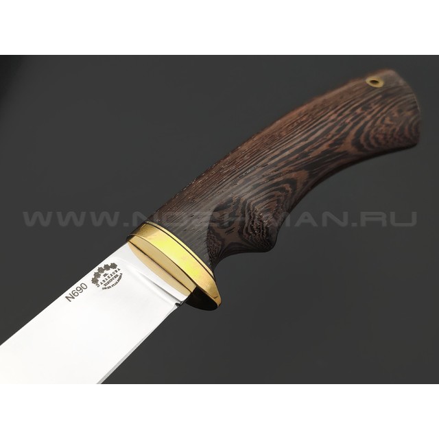 Товарищество Завьялова нож Лесник сталь N690, рукоять Венге, латунь, черные проставки