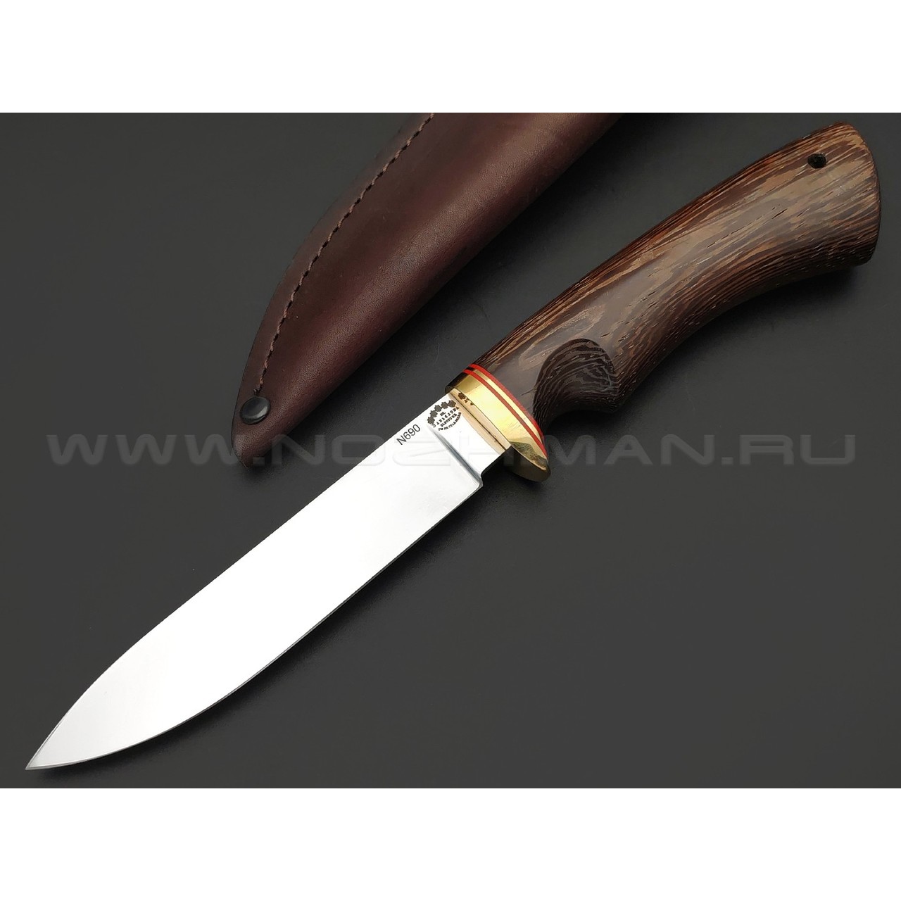 Товарищество Завьялова нож Лесник сталь N690, рукоять Венге, латунь, красные проставки