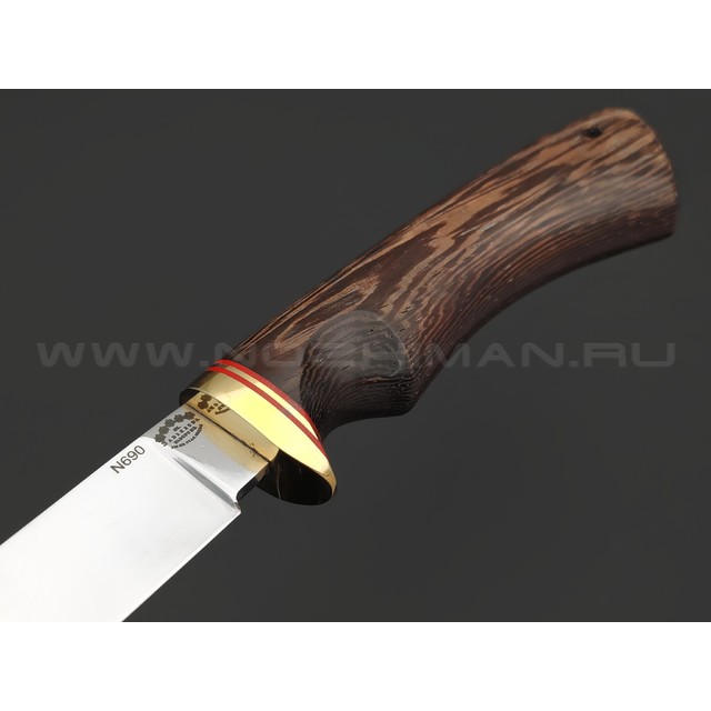 Товарищество Завьялова нож Лесник сталь N690, рукоять Венге, латунь, красные проставки