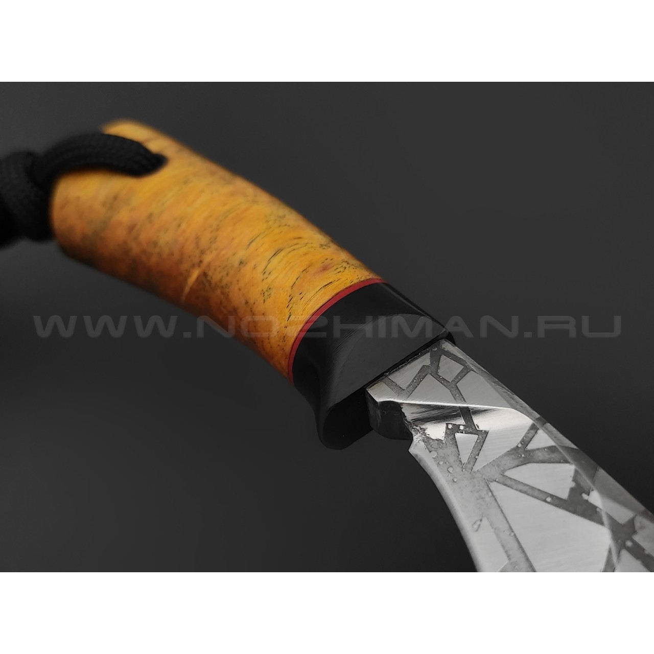 Волчий Век нож Царап Custom сталь PGK WA худ. травление, рукоять кап клёна, карбон