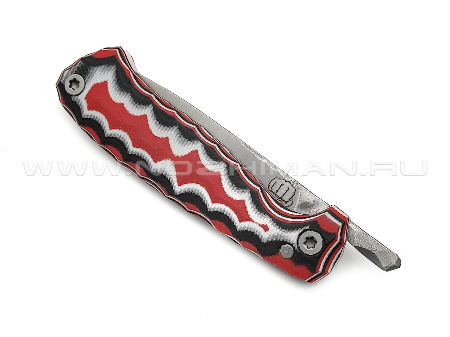 Андрей Кулаков малый фрикционный нож KUL068 сталь 95Х18, рукоять G10 laminate black-red & white