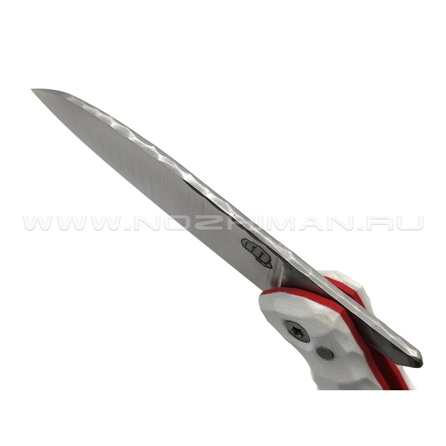 Андрей Кулаков малый фрикционный нож KUL074 сталь 95Х18, рукоять G10 white & red