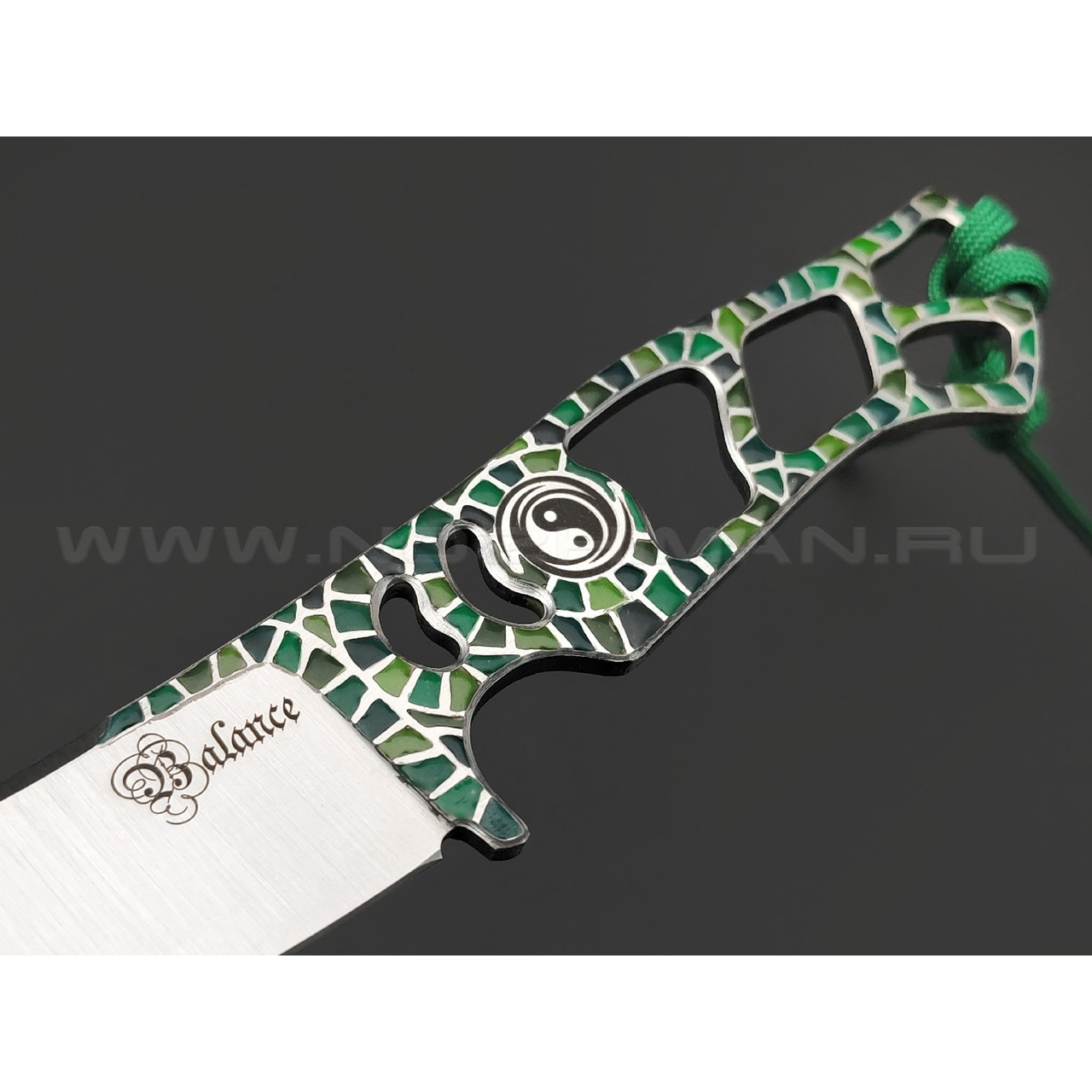 1-й Цех нож Balance Custom Green сталь 440C сатин, рукоять сталь, эмаль