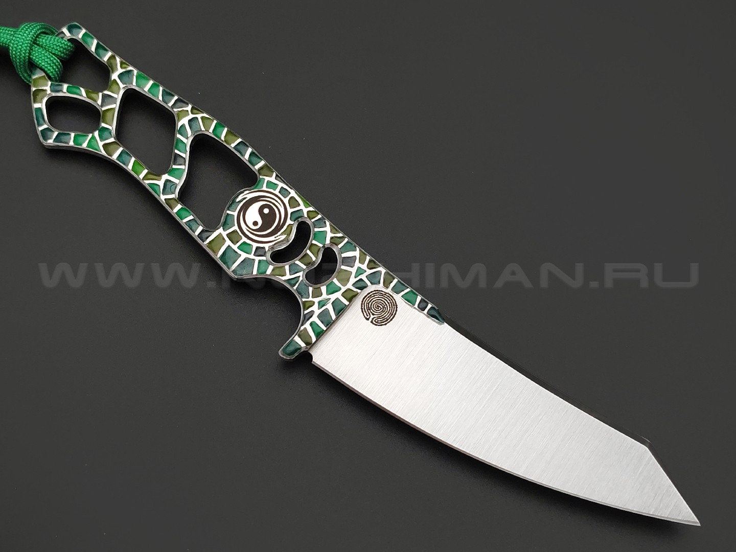 1-й Цех нож Balance Custom Green сталь 440C сатин, рукоять сталь, эмаль