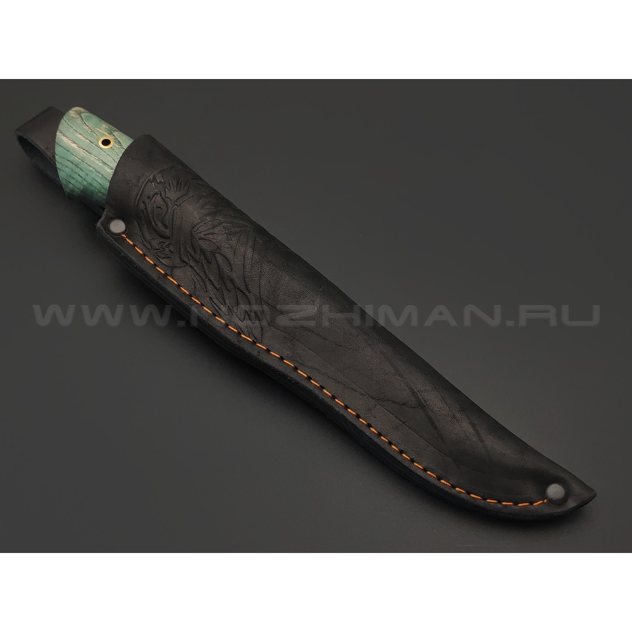 Платонов Д.Г. кованый нож Хозяюшка сталь Aus-10Co, рукоять Стаб. дерево ясень зеленый, латунь