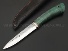 Платонов Д.Г. кованый нож Хозяюшка сталь Aus-10Co, рукоять Стаб. дерево ясень зеленый, латунь