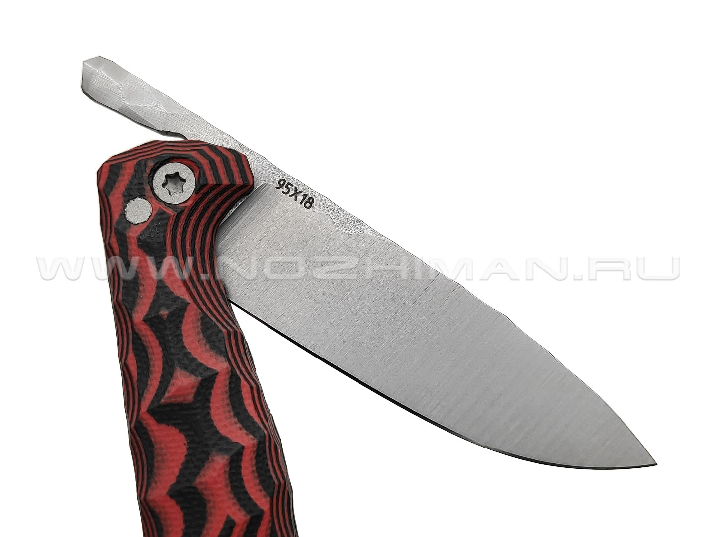 Андрей Кулаков малый фрикционный нож KUL079 сталь 95Х18, рукоять G10 laminate black & red